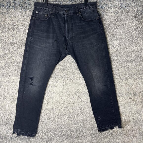 R13 Jeans Womens 25 Black Crossover Jake Distressed Raw Hem Made Italy Denim - Picture 1 of 15